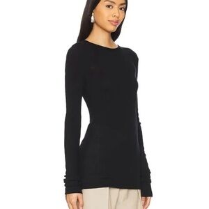 Rue Sophie Marcelet Black ribbed knit wool blend long sleeve top XL
